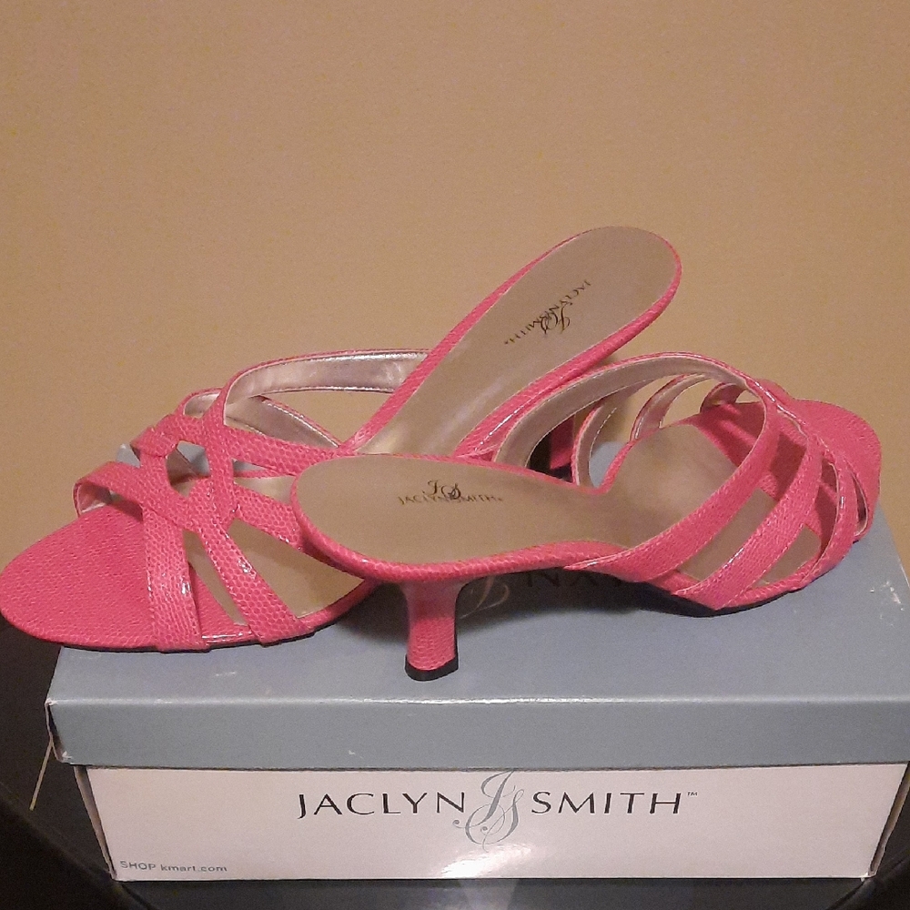 Jaclyn Smith Pink Strappy Kitten Heel Sandals